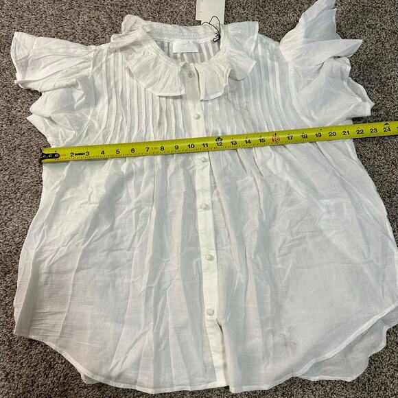 7 FOR ALL MANKIND Women's Peter Pan Collar Ruffle Top Size S In White - Picture 10 of 13